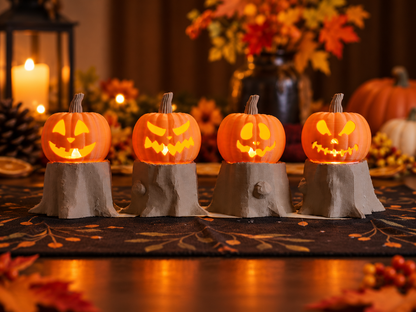 Glowing Jack-O'-Lantern Tea Light – Complete 4 Face Set