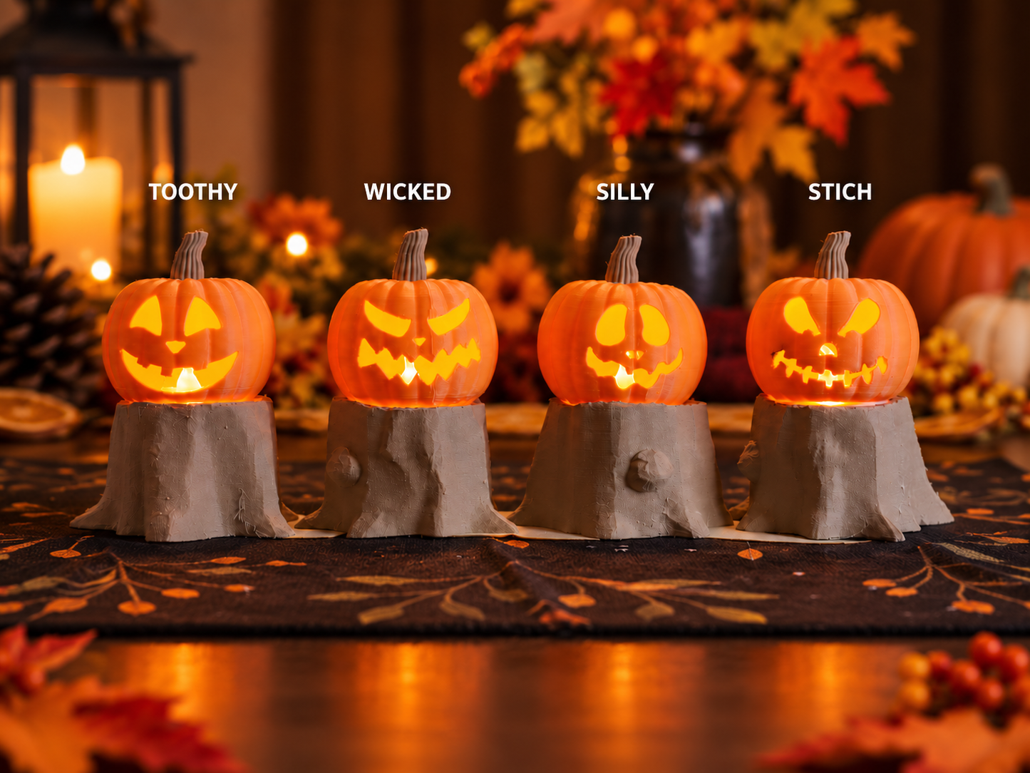 Glowing Jack-O'-Lantern Tea Light – Complete 4 Face Set